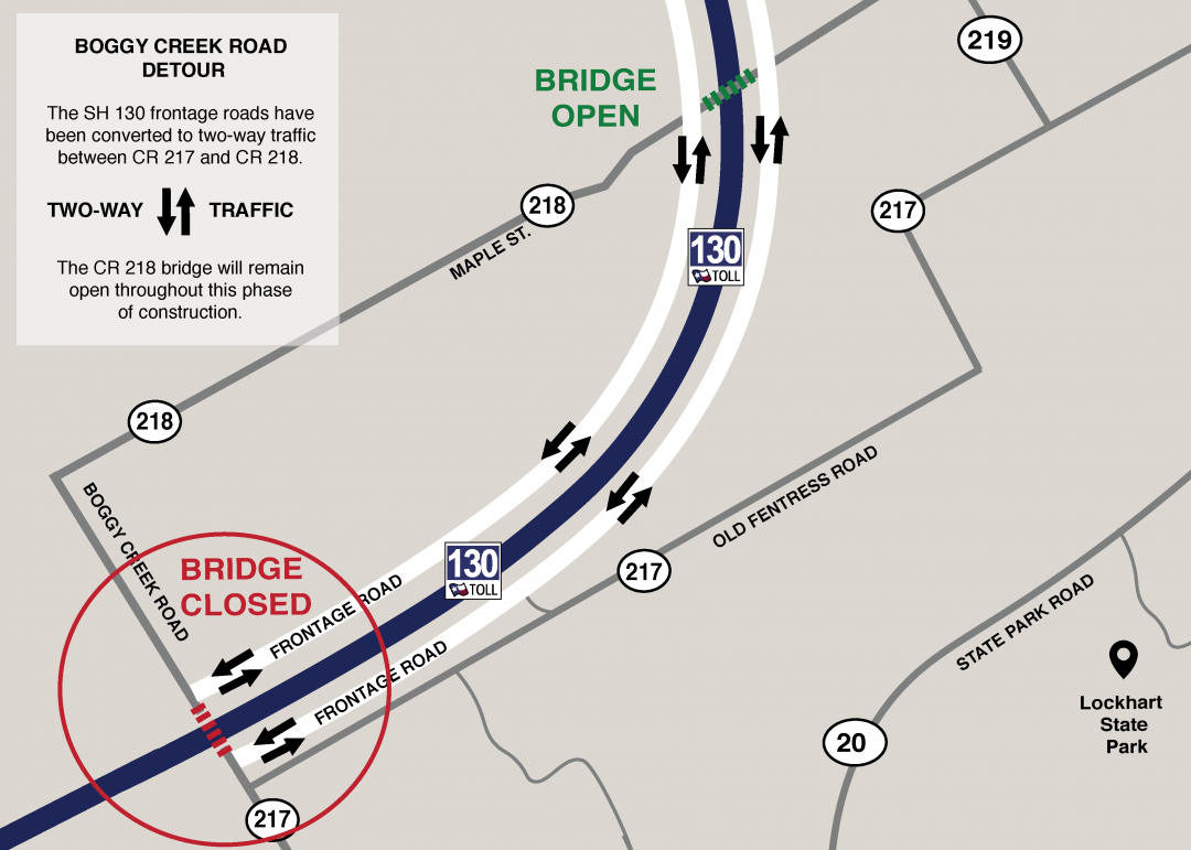Boggy Creek Road Detour SH 130